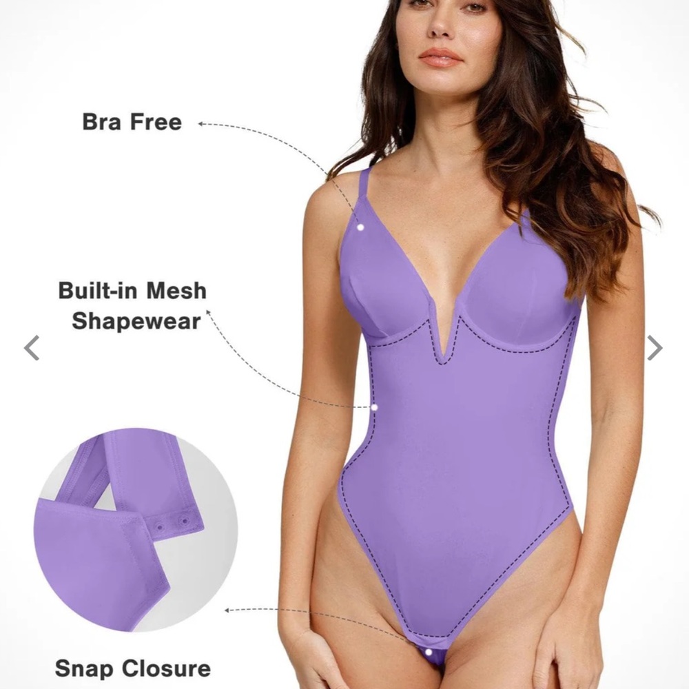 Shapewear Deep V-Neck Low Back Sculpting Thong Bodysuit